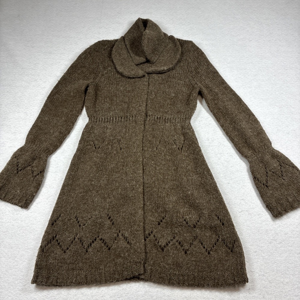 Vertical Design Alpaca Blend Turtleneck Cardigan Sweater Dress Earthy Goblincore